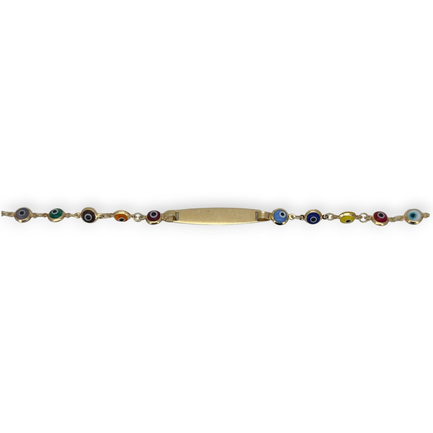 Evil Eye Custom Name Multi Color Bracelet - 14K Yellow Gold