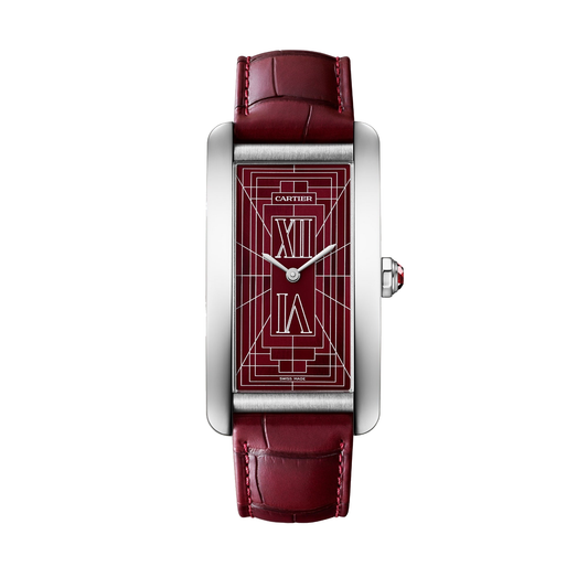 Cartier Tank Américaine WGTA0371 - Large model Platinum (950/1000), Burgundy opaline and satin sunray-effect Dial, Semi-matte burgundy alligator leather strap