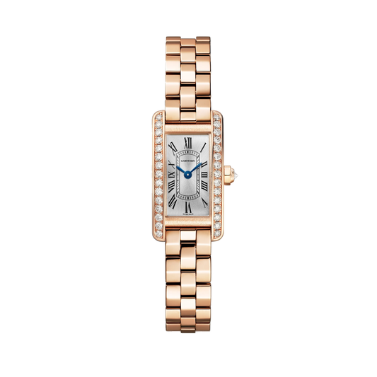 Cartier Tank Américaine WJTA0057 - Mini model 18K rose gold, Silvered sunray Dial, 18K rose gold bracelet