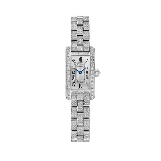 Cartier Tank Américaine WJTA0060 - Mini model 18K white gold, Silvered sunray Dial, 18K white gold strap set