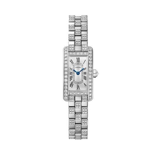 Cartier Tank Américaine WJTA0067 - Mini model 18K white gold, Satin-finished silvered with sunray effect Dial, 18K white gold bracelet semi-set