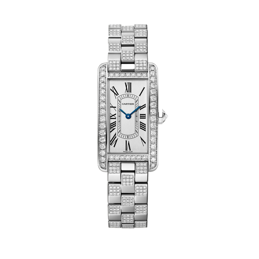 Cartier Tank Américaine WJTA0068 - Small model 18K white gold, Silvered satin-finished Dial, 18K white gold bracelet semi-set