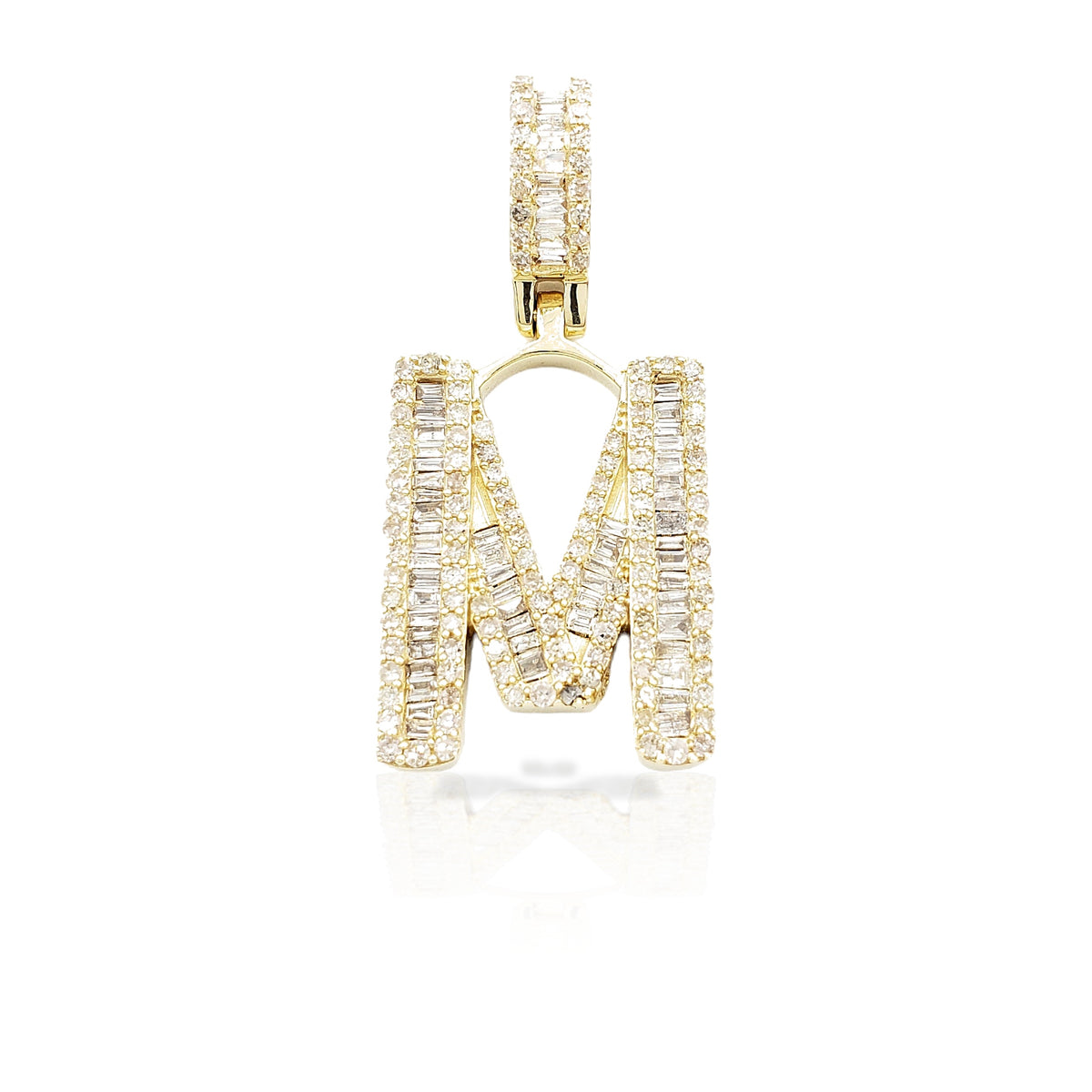 14K Gold Baguette Diamond Letter Pendants