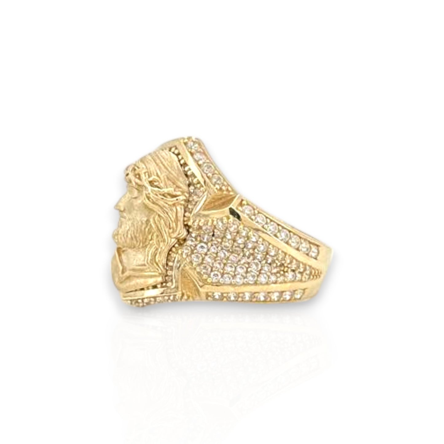 Jesus CZ Ring - 10K Yellow Gold