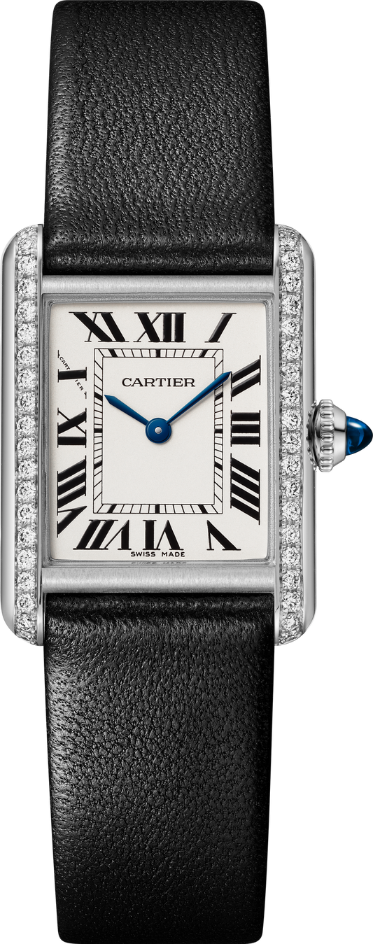 Cartier Tank Must de Cartier W4TA0035 - Small model Steel, Silvered Dial, Black lambskin strap