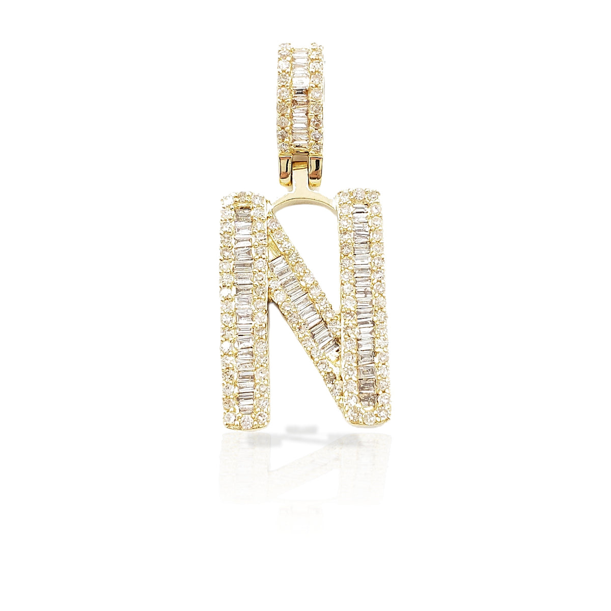 14K Gold Baguette Diamond Letter Pendants