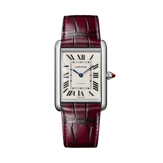 Cartier Tank Louis Cartier Watch WGTA0373 - Large model Platinum 950/1000, Stamped silvered with yellow varnish Dial, Semi-matte burgundy alligator leather strap
