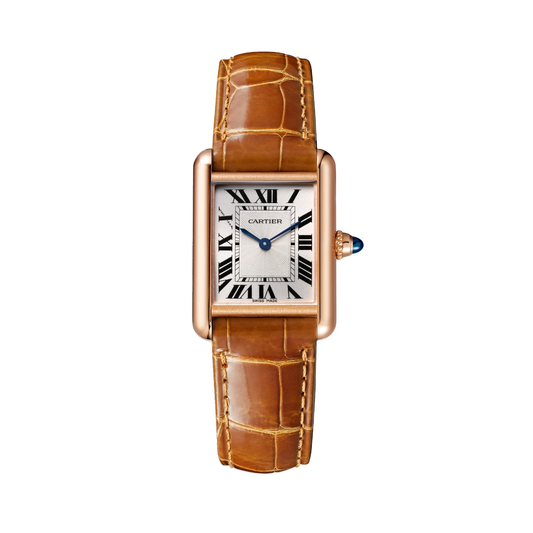 Cartier Tank Louis Cartier WGTA0010 - Small model Rose gold, Silvered beaded Dial, Shiny brown alligator leather strap