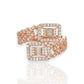 Miami Cuban With Baguette and Round Cut Wrap  Ring With CZ - 10K Rose Gold