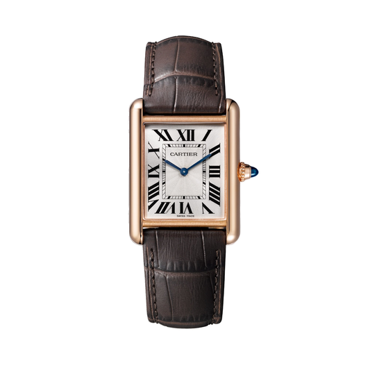 Cartier Tank Louis Cartier WGTA0011 - Medium model Rose gold, Silvered beaded Dial, Semi-matte brown alligator leather strap
