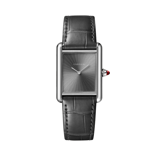 Cartier Tank Louis Cartier WGTA0303 - Medium model Platinum 950/1000, Gray with sunray effect Dial, Semi-matte gray alligator leather strap