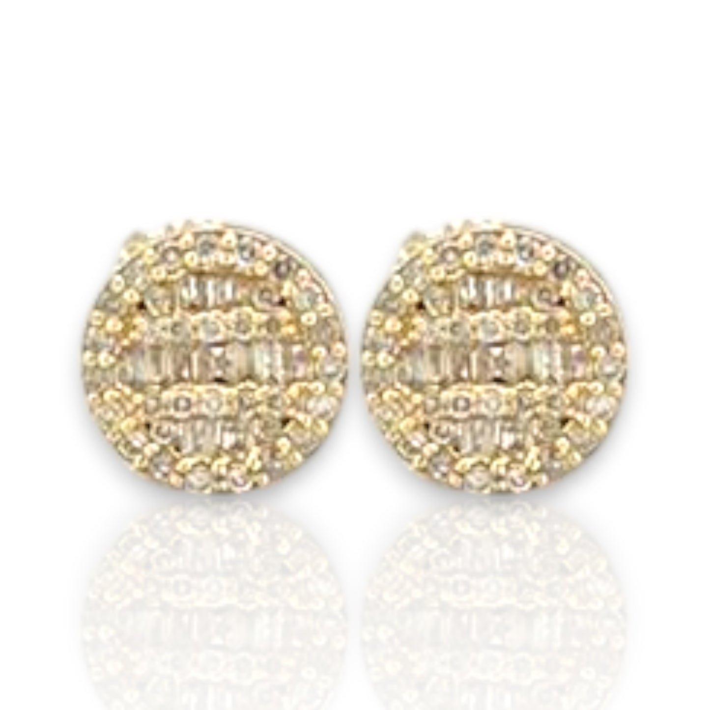 0.50ct Diamond Baguette and Round Stud Earrings - 14k Yellow Gold
