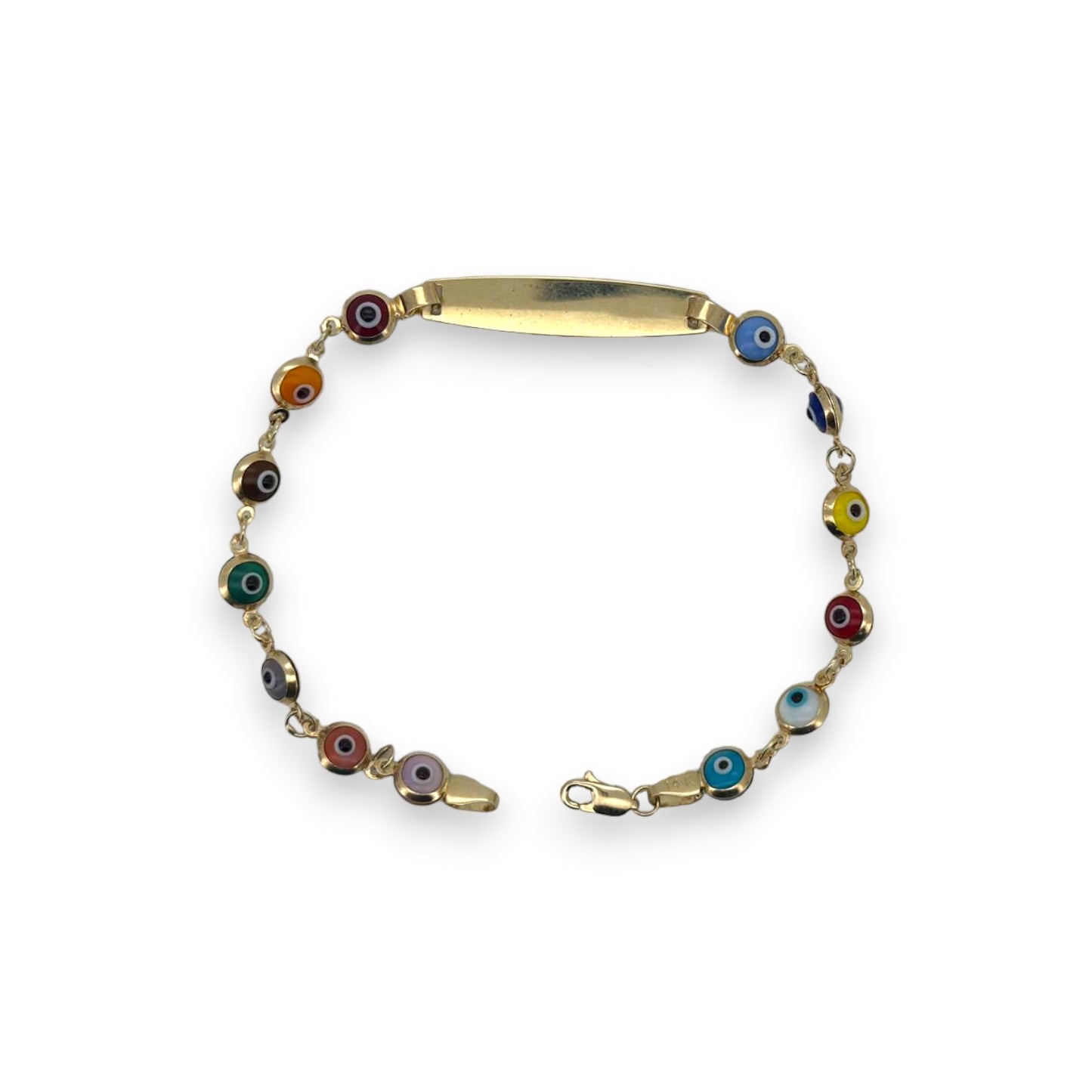 Evil Eye Custom Name Multi Color Bracelet - 14K Yellow Gold