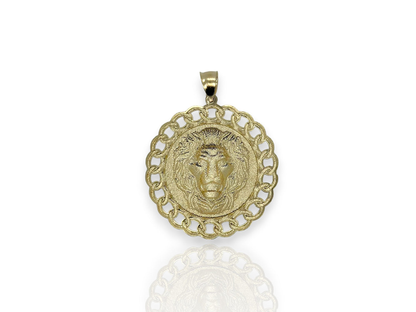 Lion Face Medallion Pendant - 10k Yellow Gold