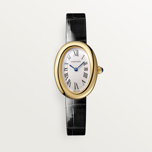 Cartier Baignoire WGBA0042 - Small model 18K yellow gold, Silvered Dial, Varnished black alligator leather strap