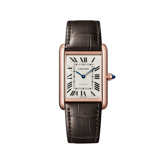Cartier Tank Louis Cartier WGTA0346 - Large model 18K rose gold, Stamped silvered with yellow varnish Dial, Semi-matte brown alligator leather strap