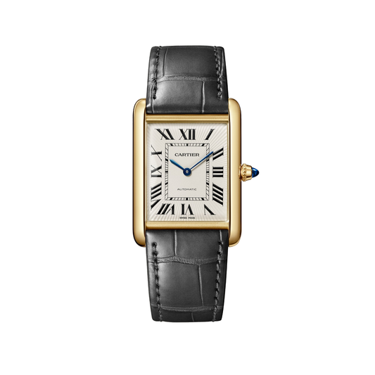 Cartier Tank Louis Cartier WGTA0357 - Large model 18K yellow gold, Stamped silvered with yellow varnish Dial, Semi-matte gray alligator leather strap