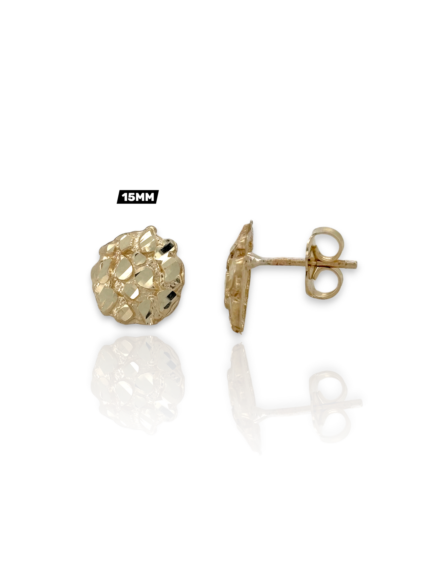 Round Nugget Stud Earrings - 10K Yellow Gold