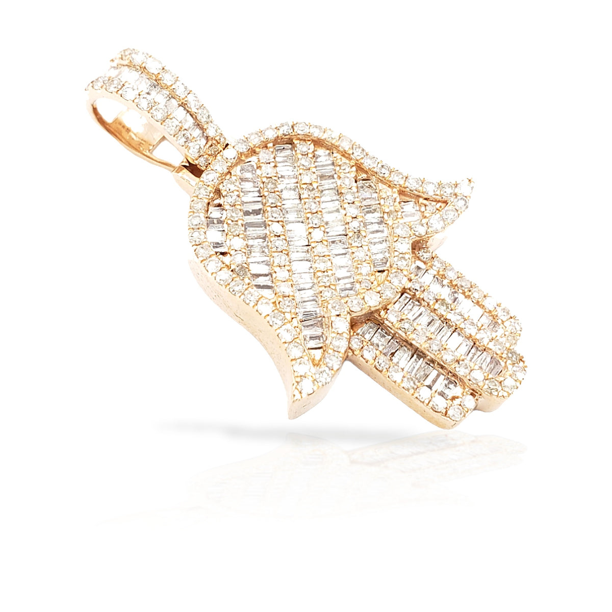 14K Baguette Diamond Hamsa With 2.44 Carats Of Diamonds