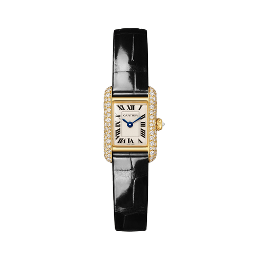 Cartier Tank Louis Cartier WJTA0073 - Mini model 18K yellow gold, Silvered Dial, Shiny black alligator leather strap