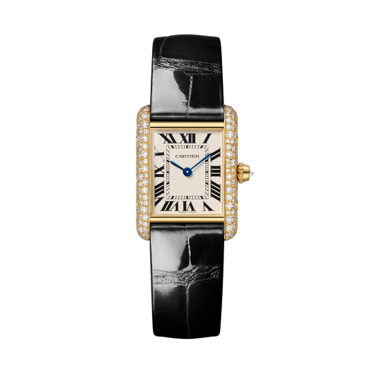 Cartier Tank Louis Cartier WJTA0074 - Small model 18K yellow gold, Silvered Dial, Shiny black alligator leather strap