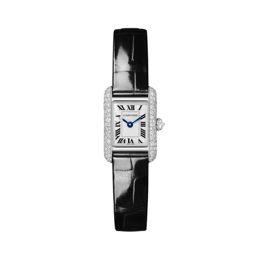 Cartier Tank Louis Cartier WJTA0078 - Mini model 18K white gold, Silvered Dial, Shiny black alligator leather strap