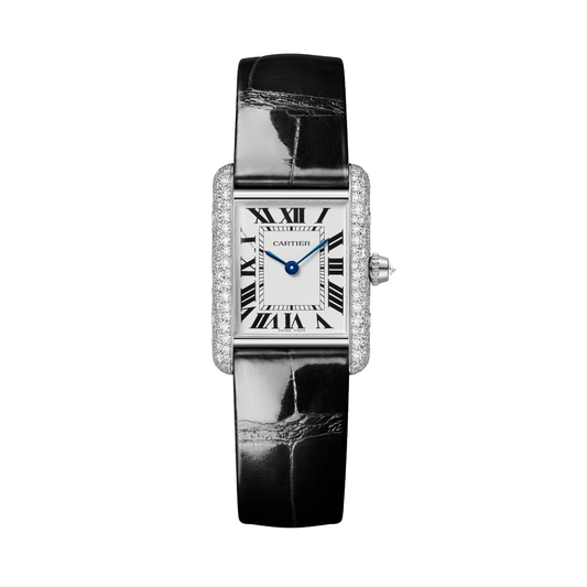 Cartier Tank Louis Cartier WJTA0079 - Small model 18K white gold, Silvered Dial, Shiny black alligator leather strap