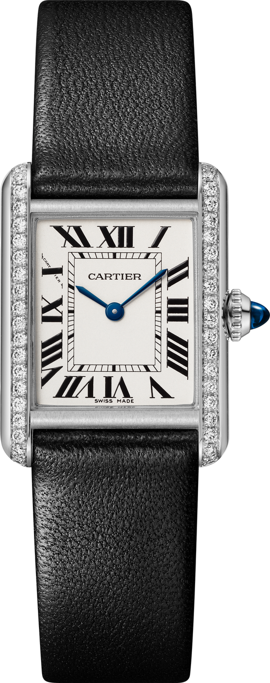 Cartier Tank Must de Cartier W4TA0035 - Small model Steel, Silvered Dial, Black lambskin strap