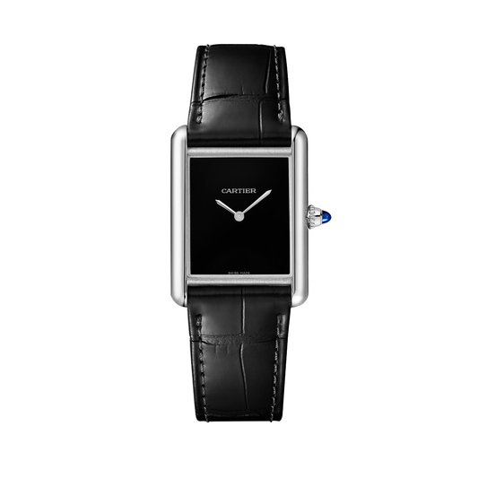 Cartier Tank Must de Cartier WSTA0108 - Large model Steel, Black lacquered Dial, Semi-matte black alligator leather strap