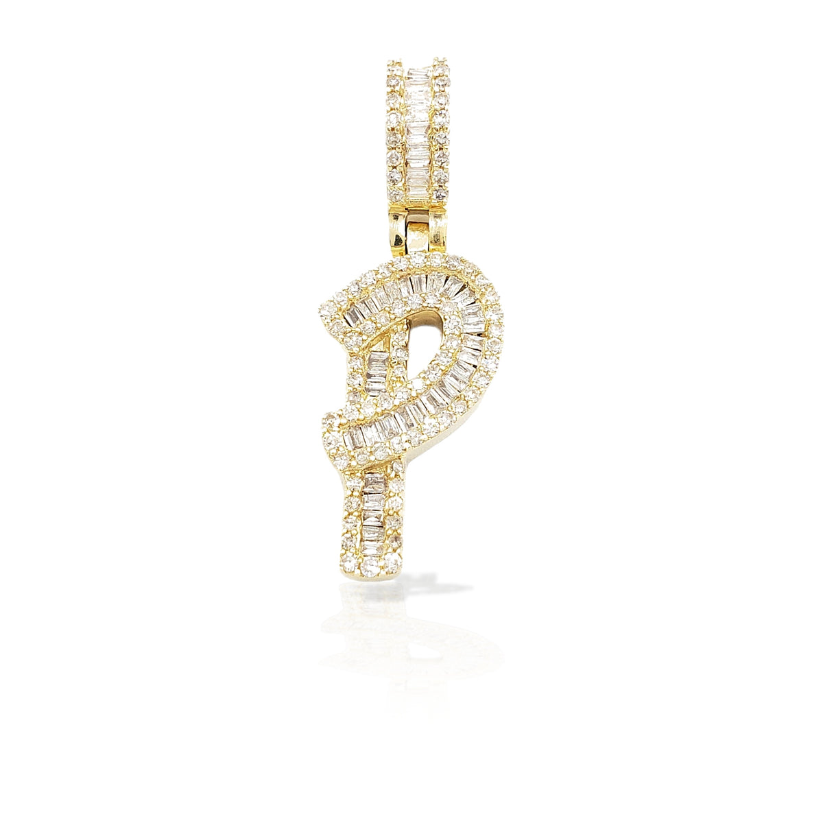 14K Gold Baguette Diamond Letter Pendants