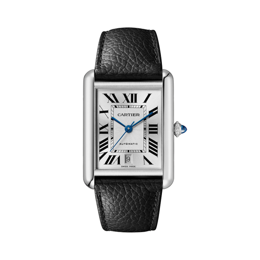 Cartier Tank Must de Cartier WSTA0141 - Extra-large model Steel, Silvered flinqué Dial, Interchangeable black grained calfskin strap
