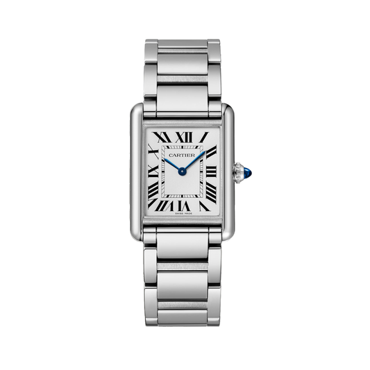 Cartier Tank must SolarBeat™ WSTA0122 - Large model (per PLP and 33.7 mm case; PDP bullet text mislabels it 'Small model') Steel, Silvered Dial, Steel bracelet
