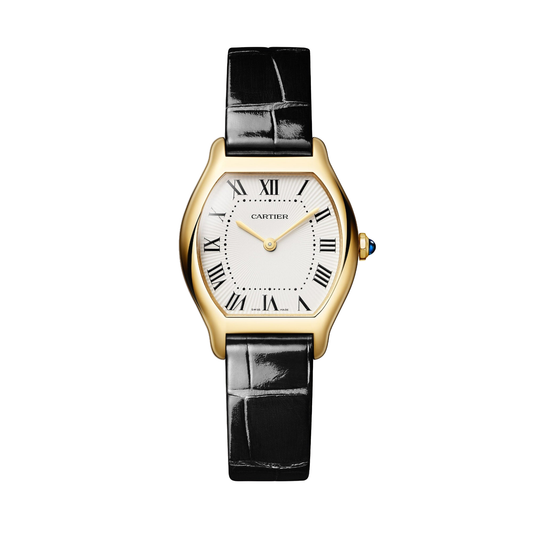 Cartier Tortue WGTO0015 - Small model 18K yellow gold, Champagne-colored Dial, Shiny black alligator leather strap