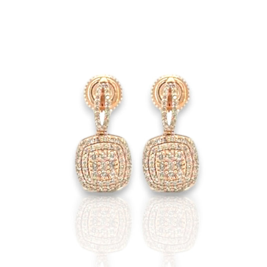 0.59ct Diamond Cluster Square Stud Earrings - 14k Rose Gold