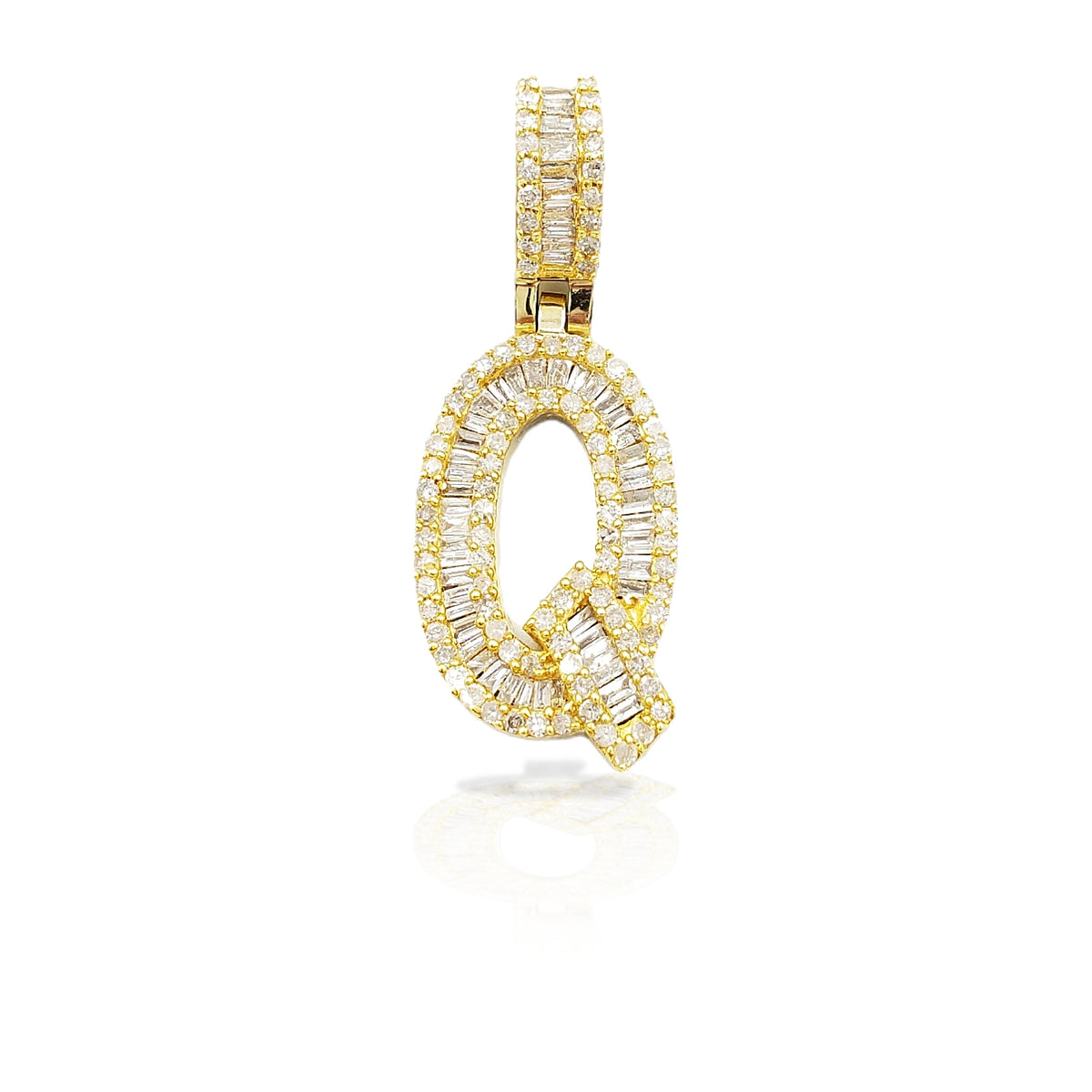 14K Gold Baguette Diamond Letter Pendants