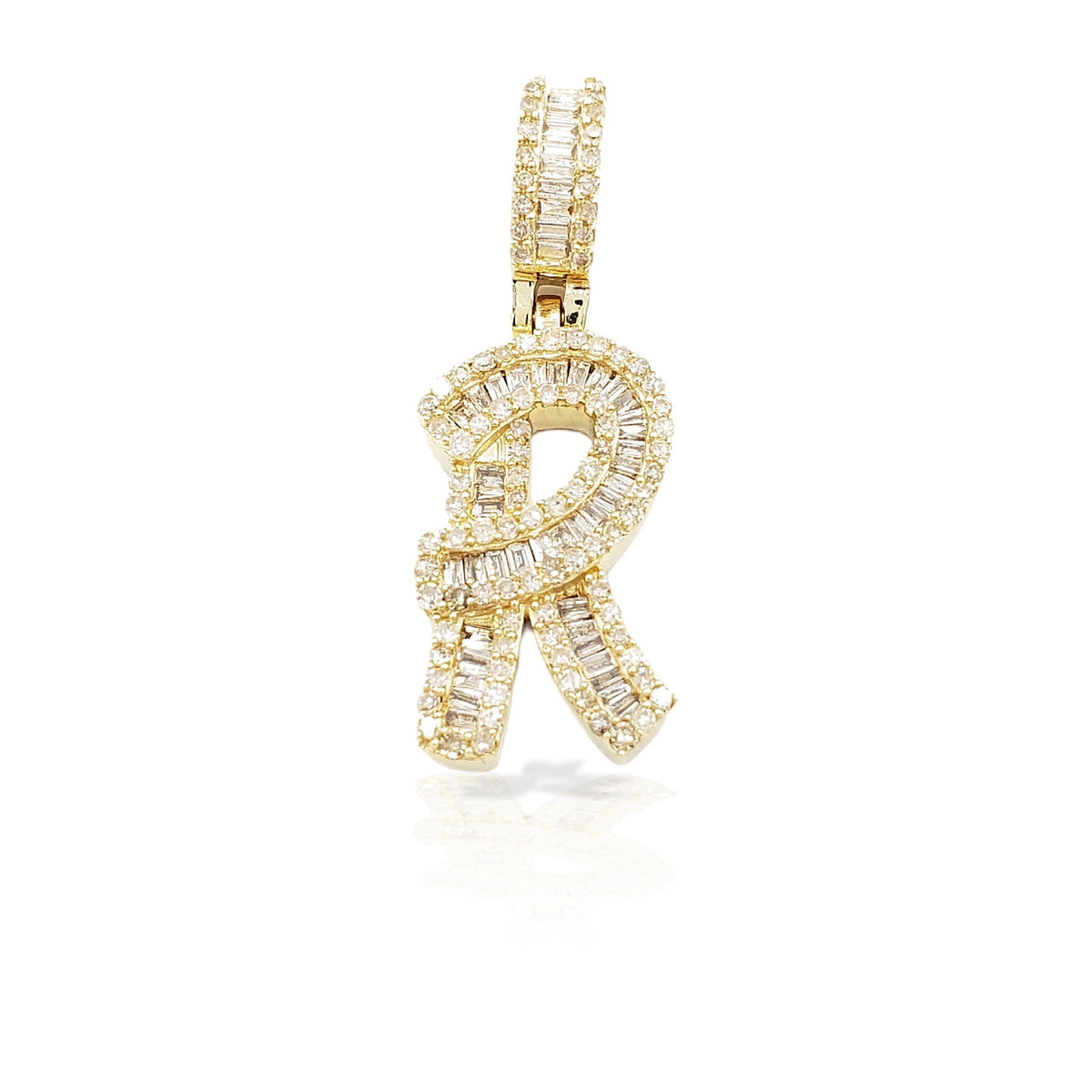 14K Gold Baguette Diamond Letter Pendants