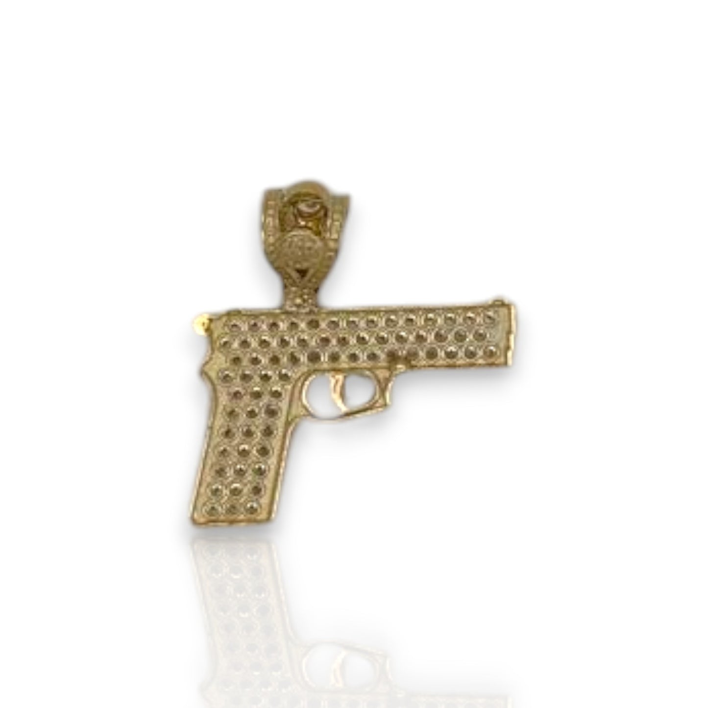 Gun "Pistol" Cz Pendant - 14K Yellow Gold
