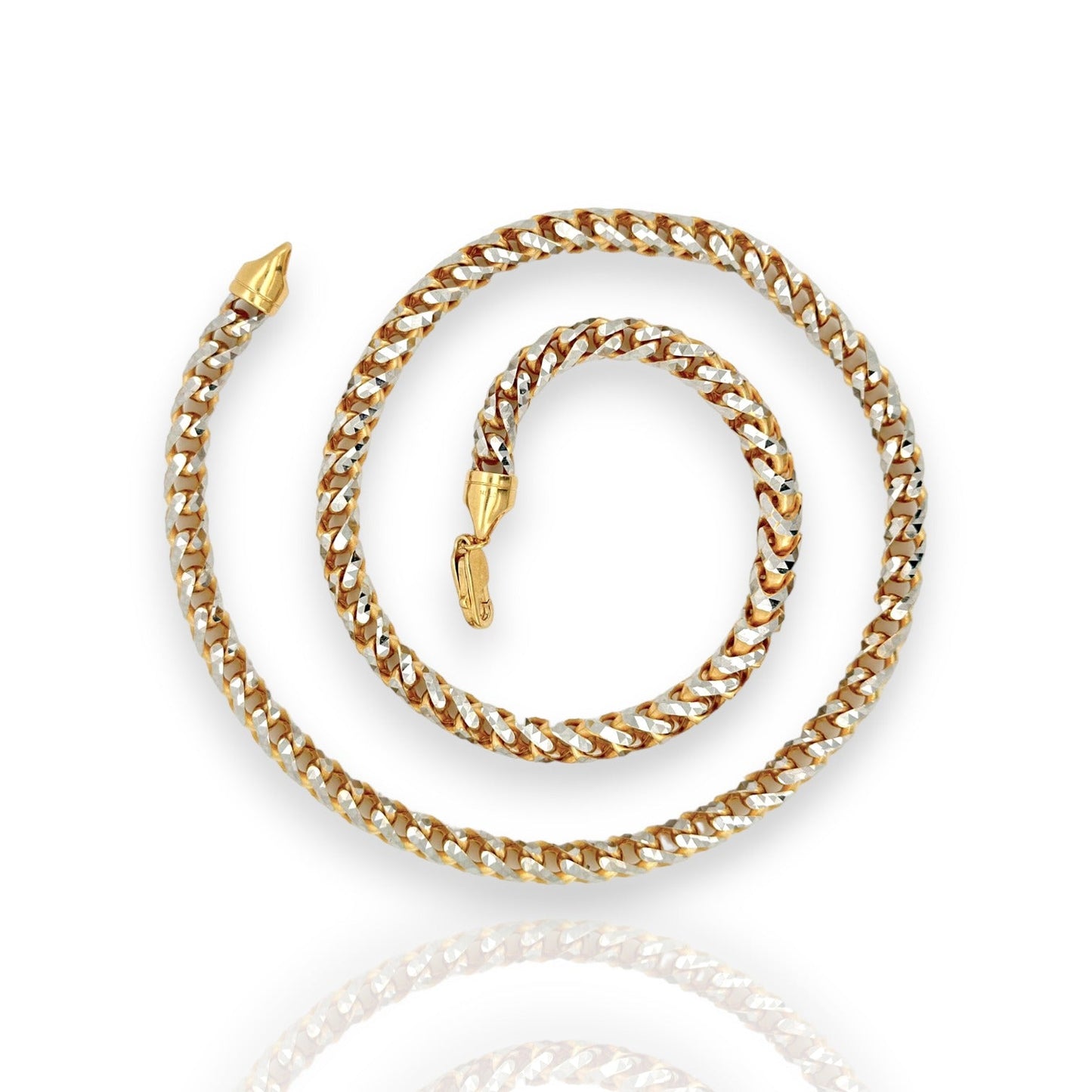 Round Franco Box Chain Necklace - 14K Two Tone Yellow Pave Gold - Solid