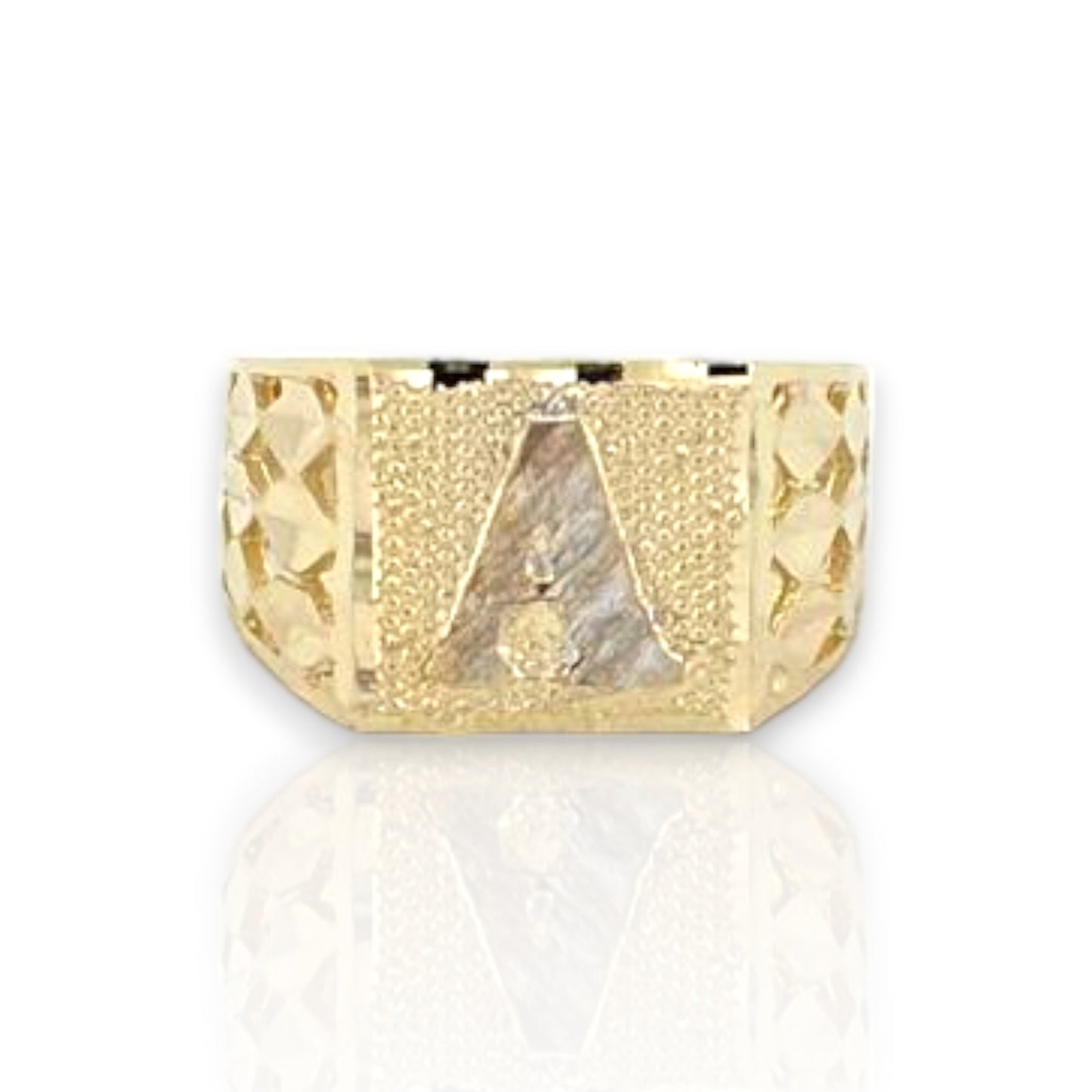 Square Nugget Initial Ring - 10K Yellow Gold