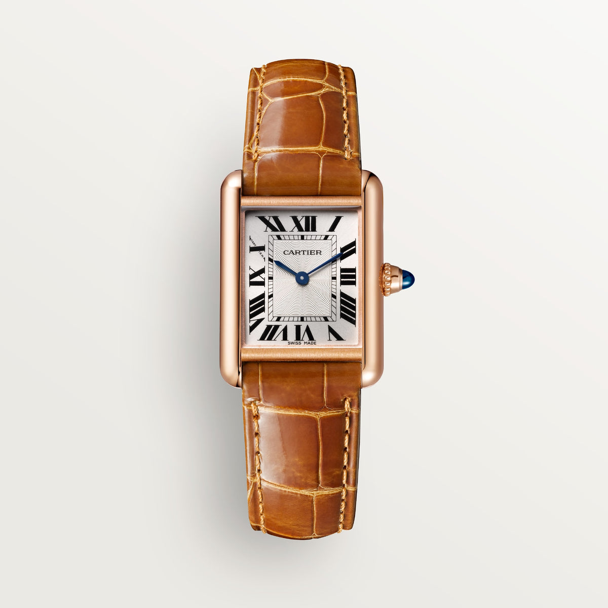 Cartier Tank Louis Cartier WGTA0010 - Small model Rose gold, Silvered beaded Dial, Shiny brown alligator leather strap