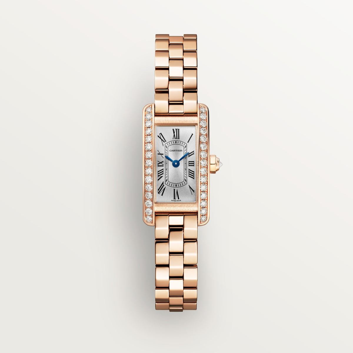Cartier Tank Américaine WJTA0057 - Mini model 18K rose gold, Silvered sunray Dial, 18K rose gold bracelet