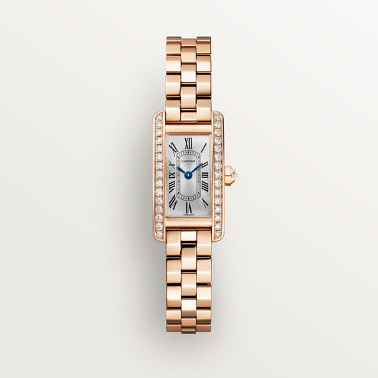 Cartier Tank Américaine WJTA0057 - Mini model 18K rose gold, Silvered sunray Dial, 18K rose gold bracelet