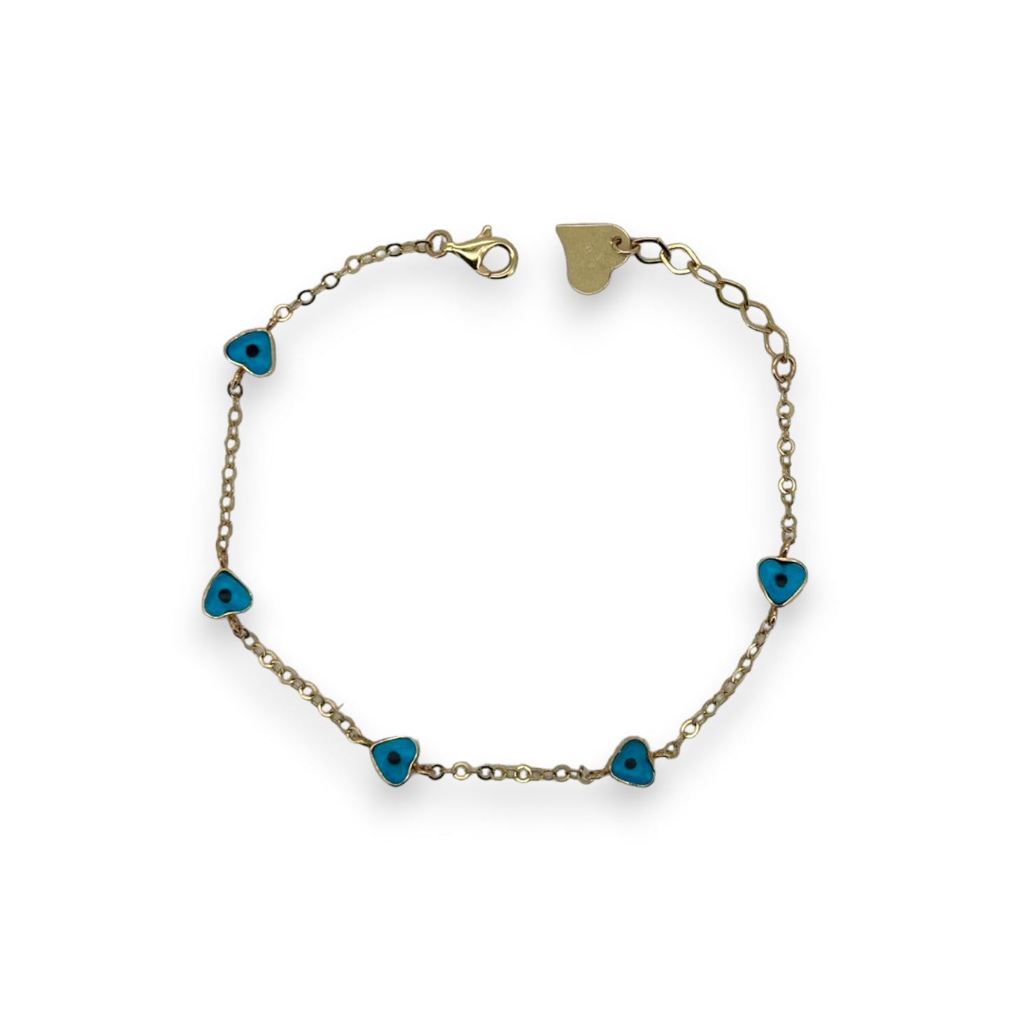 Custom Name Heart Evil Eye Bracelet - 14K Yellow Gold