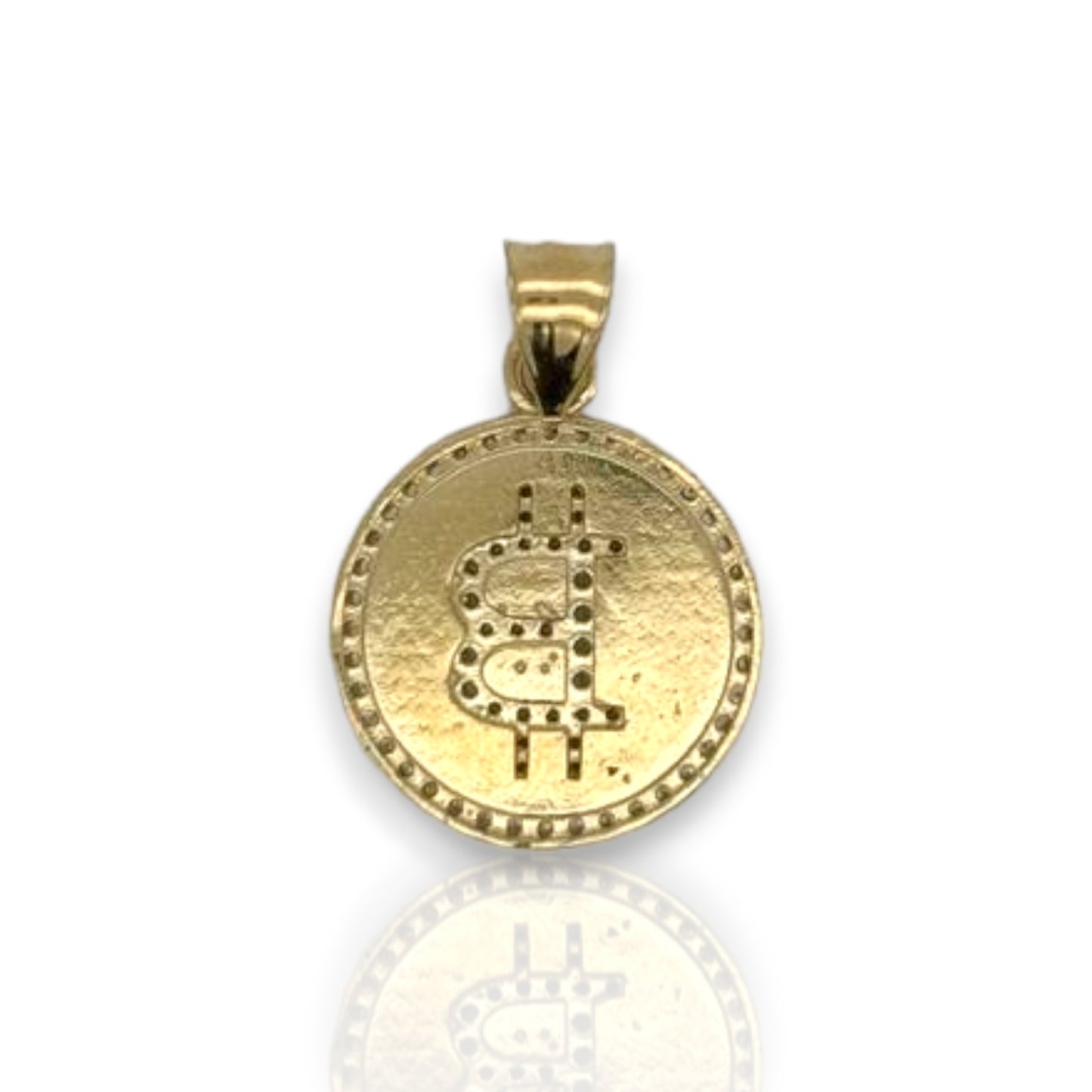 Bitcoin Cz Pendant  - 14k Yellow Gold