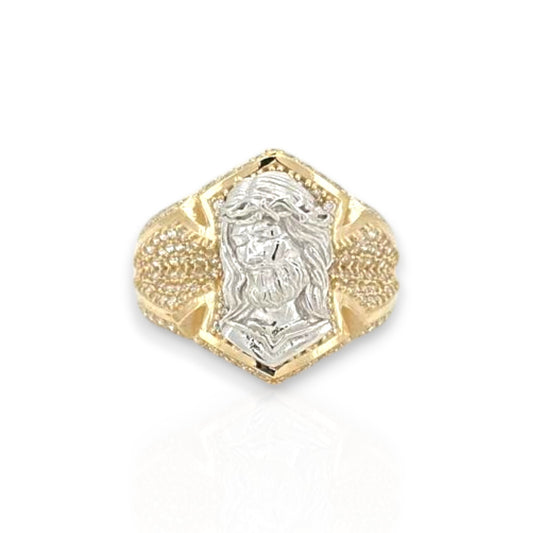 Jesus CZ Ring - 10K Two Tone