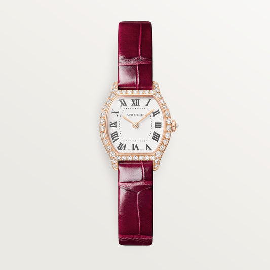 Cartier Tortue Watch WJTO0011 - Mini model 18K rose gold, White Dial, Shiny red alligator leather strap