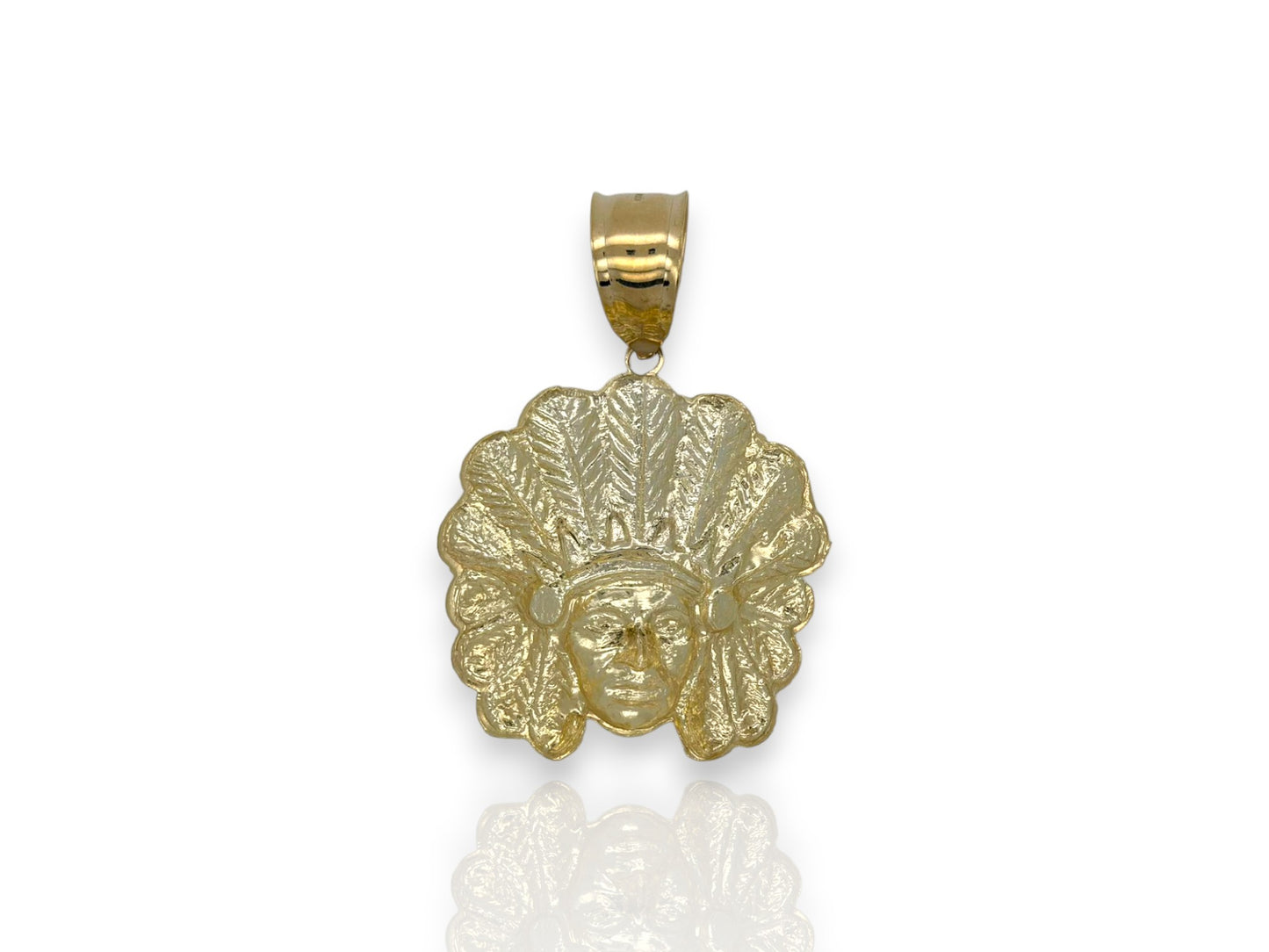 American Indian Native "Chief" Pendant CZ - 10k Yellow Gold