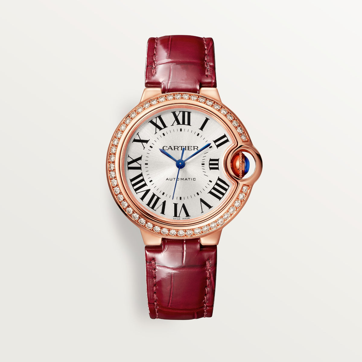 Cartier Ballon Bleu de Cartier WJBB0033 - 33 mm Rose gold, Silvered sunray-brushed Dial, Burgundy alligator leather strap