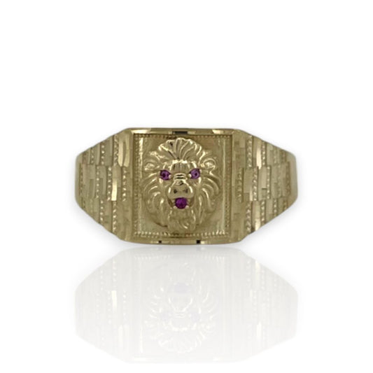 10K Yellow Gold Lion Head Nugget Ring - Cubic zirconia stone - real gold ring