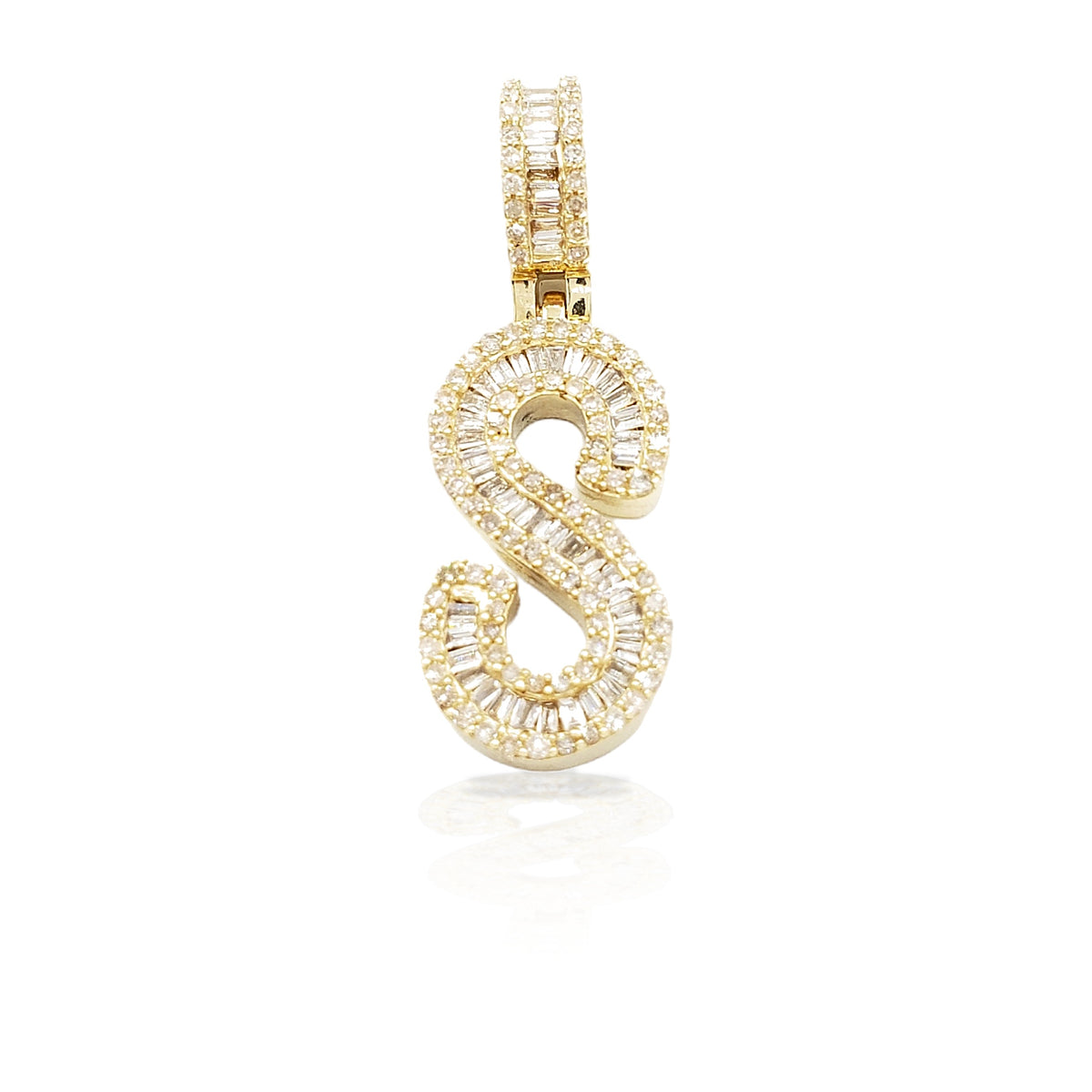 14K Gold Baguette Diamond Letter Pendants